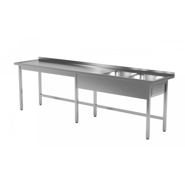 Table with two sinks without shelf - compartments on the right side 2500 x 600 x 850 mm POLGAST 221256-6-P 221256-6-P