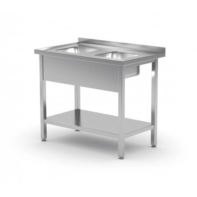 Table with two small sinks and a shelf 900 x 600 x 850 mm POLGAST 222096-MK 222096-MK
