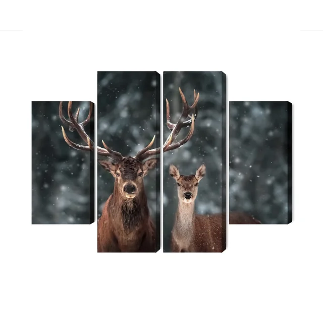 Tableau en plusieurs parties Cerf et biche dans la forêt 3D