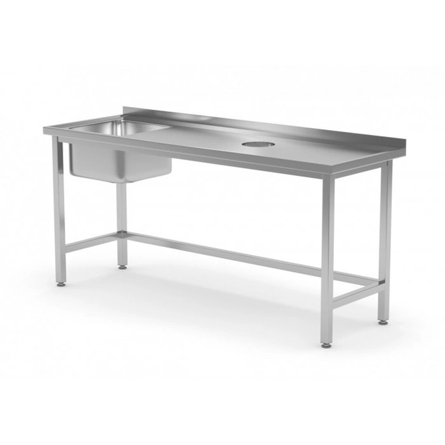 Tafel met spoelbak en afvalopening - vak links 1000 x 700 x 850 mm POLGAST 236107-L 236107-L