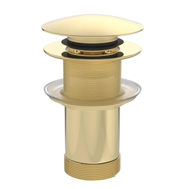 Tapón click-clack 1 1/4" grande, cuello grande sin rebosadero, latón dorado Caballito de mar -oro