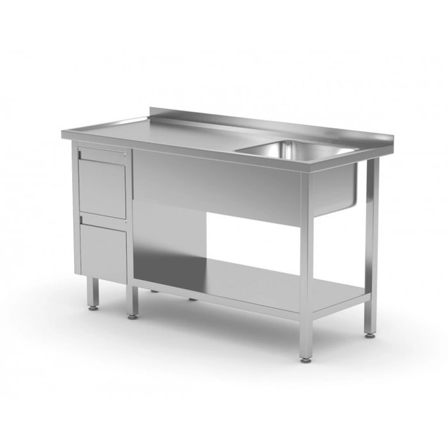 Tavolo con lavello, ripiano e mobile con due cassetti - vano a destra 1300 x 700 x 850 mm POLGAST 215137-P 215137-P