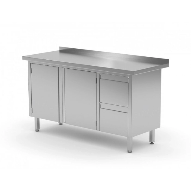 Tavolo da parete, mobile con due cassetti e ante battenti - cassetti a destra 1300 x 700 x 850 mm POLGAST 132137-P 132137-P