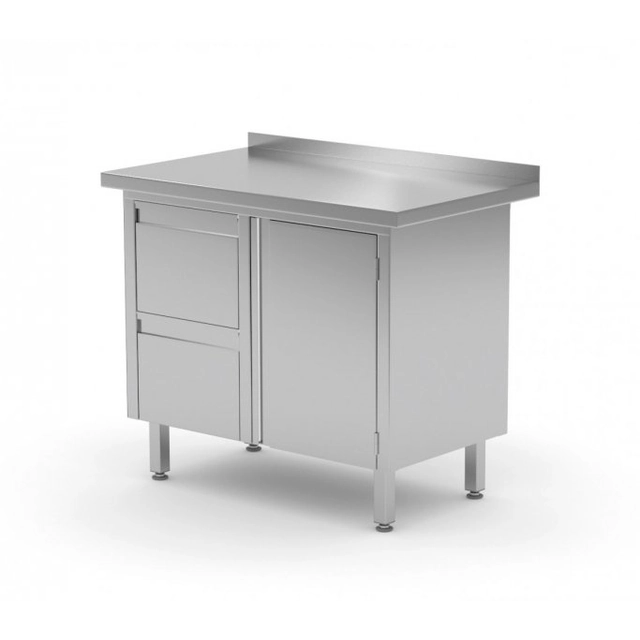 Tavolo da parete, mobile con due cassetti e ante battenti - cassetti a sinistra 900 x 600 x 850 mm POLGAST 135096-L 135096-L