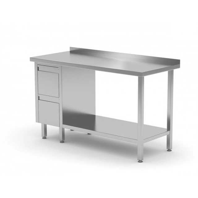 Tavolo da parete, mobile con due cassetti e ripiano - cassettiera sinistra 1300 x 700 x 850 mm POLGAST 125137-L 125137-L