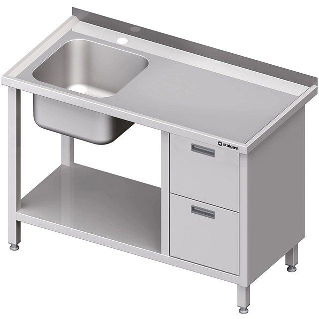 Tavolo in acciaio inox con lavello 1-kom.(L) 2 cassetti e ripiano 1100x600 | Stalgast