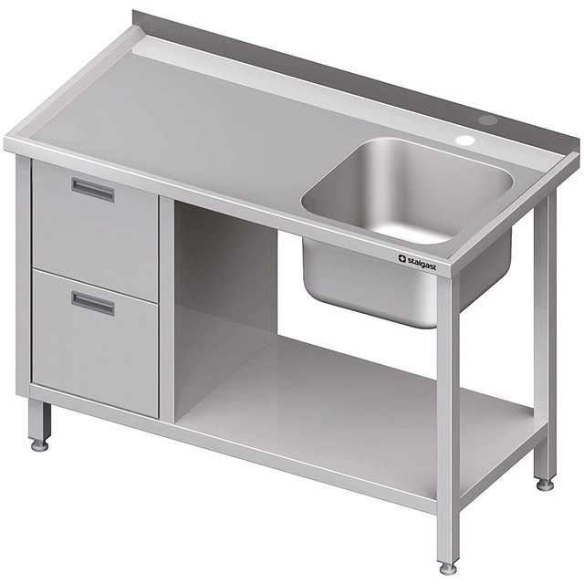 Tavolo in acciaio inox con lavello 1-kom.(P) 2 cassetti e ripiano 1300x600 | Stalgast