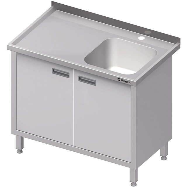 Tavolo in acciaio inox con lavello 1-kom.(P) porta battente 1100x700 | Stalgast