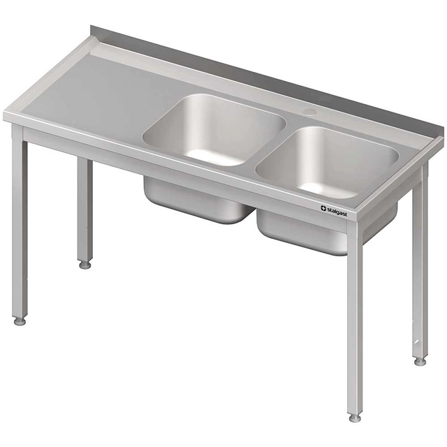 Tavolo in acciaio inox con lavello 2-kom.(P) 1100x600, ritorto | Stalgast