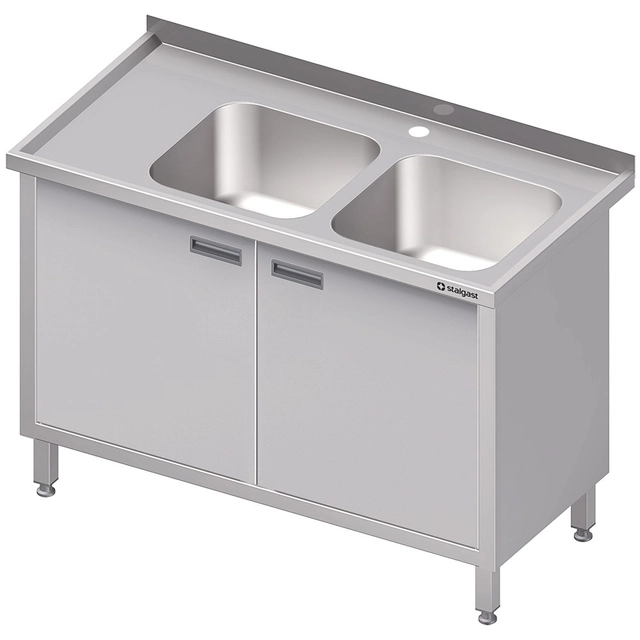 Tavolo in acciaio inox con lavello 2-kom.(P) porta battente 1300x600 | Stalgast