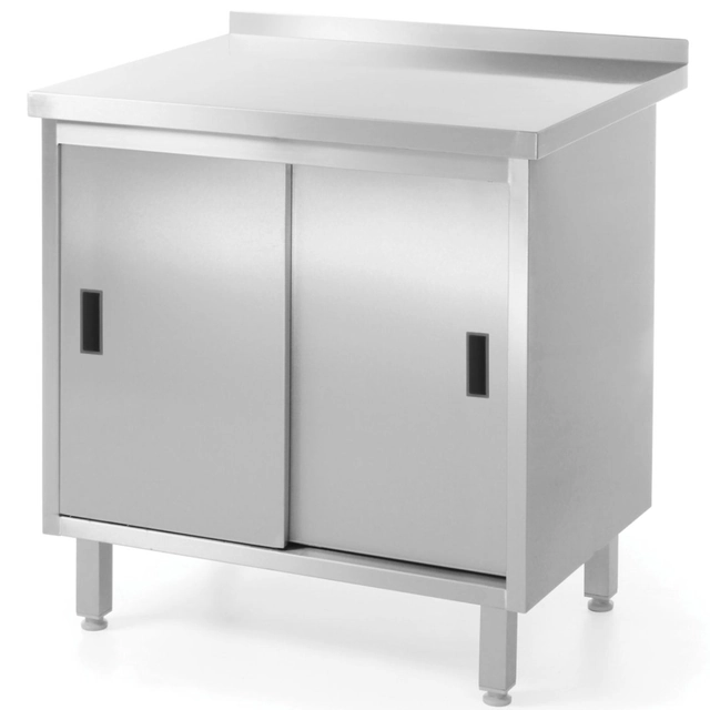 Tavolo, piano cucina con mobile in acciaio, ante scorrevoli 160x60cm - Hendi 811689