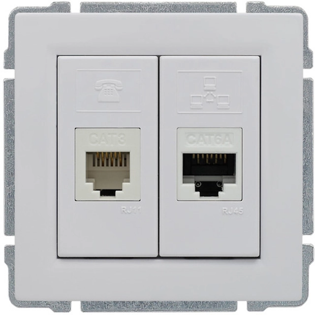 Telephone and computer socket, without frame Series: KOS 66 Color: WHITE