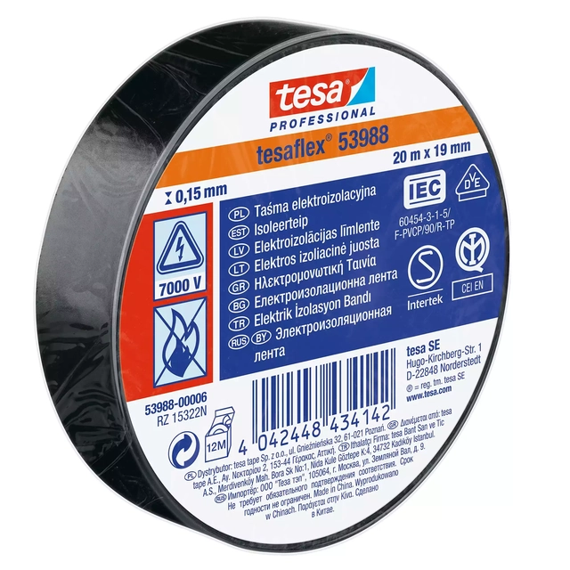 Tesa elektrische isolatietape 20mx19mm zwart