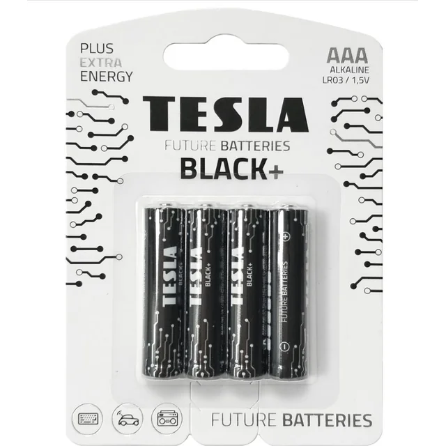 Tesla ALKALINE BATTERIJ TESLA ZWART+ LR03 B4 1.5V 4 STUKS