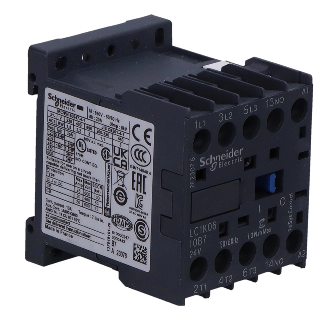 TeSys K power contactor AC3 6A 3P 1NO coil 24VAC screw terminals