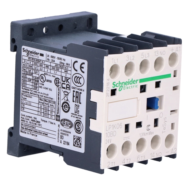 TeSys K strömkontaktor 6A 3P 1NO spole 24VDC boxterminaler