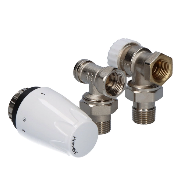 Thermostatische set met DX-kop, CALYPSO exact hoekthermostaatventiel, Raditec hoekventiel retour DN15