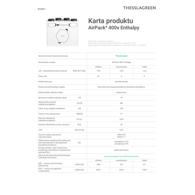 Thessla Grön AirPack4 400v Entalpi