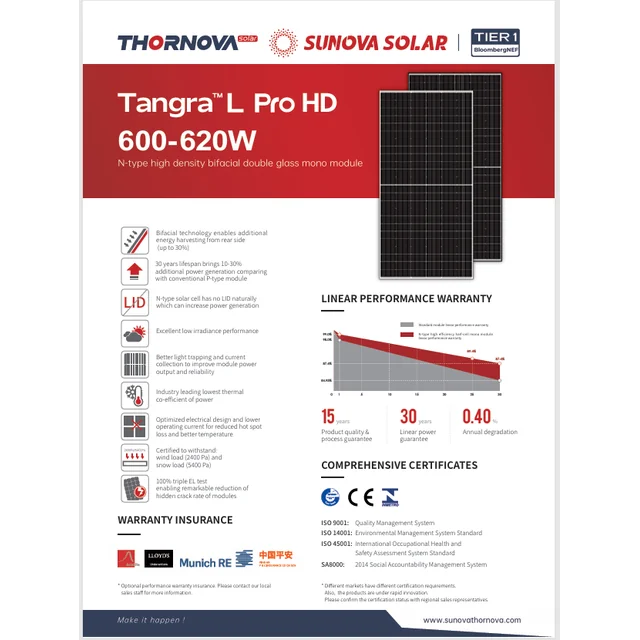 Thornova Solar Tangra L Pro HD SS-BG610-72MDH-G10(T) 610W bifacciale