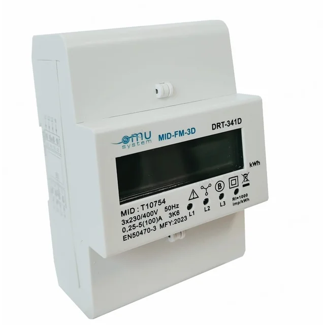 Three-phase digital consumption meter 3x100A IP51 with rail mounting 4 modules