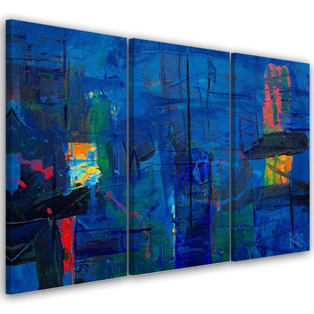 Three-piece painting on canvas, Blue abstract hand-painted -150x100