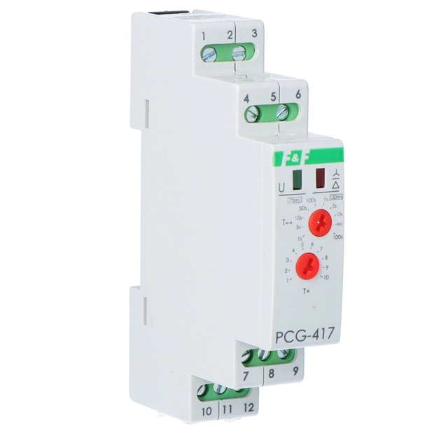 Tidsregulator PCG-417 stjärna - delta, kontakter:1P,I=10A, 230VAC och 24V AC/DC,1 modul