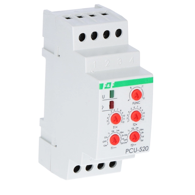 Tijd zender PCU-520 multifunctioneel, twee onafhankelijke tijden T1 En T2, contact U=230V, I=2x8A, 2 modules