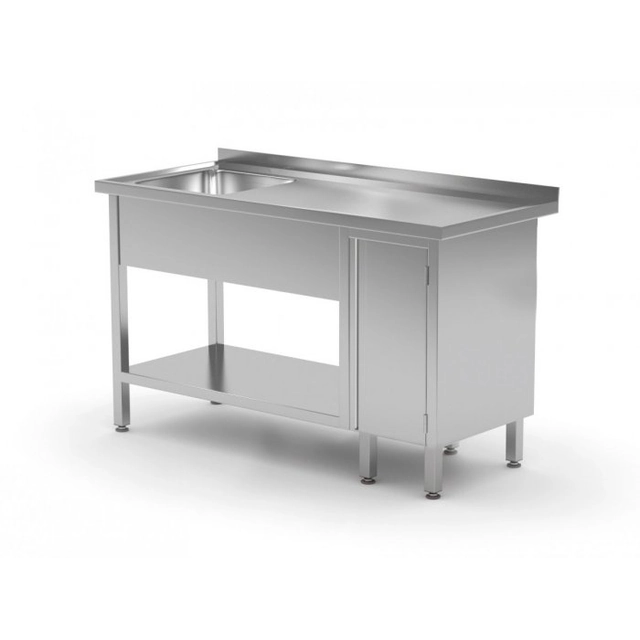 Tisch mit Spüle, Regal und Schrank mit Flügeltür - Fach links 1500 x 700 x 850 mm POLGAST 216157-L 216157-L