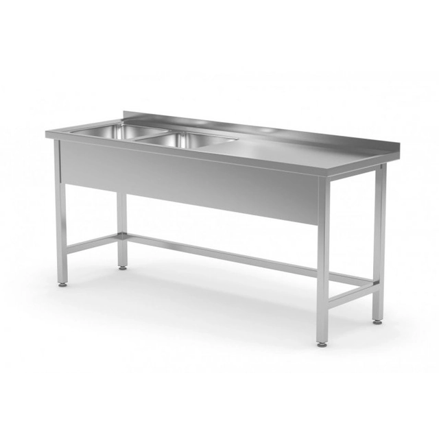 Tisch mit zwei verstärkten Waschbecken ohne Ablage - Fächer auf der linken Seite 1600 x 600 x 850 mm POLGAST 220166-L 220166-L