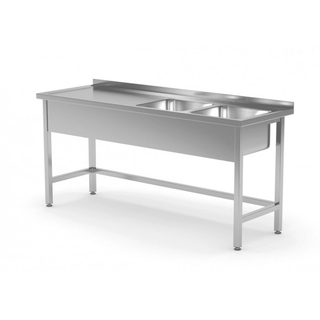 Tisch mit zwei verstärkten Waschbecken ohne Ablage - Fächer auf der rechten Seite 1600 x 600 x 850 mm POLGAST 220166-P 220166-P