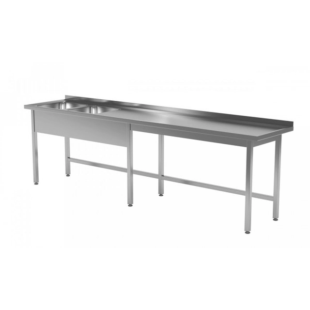 Tisch mit zwei Waschbecken ohne Ablage - Fächer auf der linken Seite 2500 x 600 x 850 mm POLGAST 221256-6-L 221256-6-L