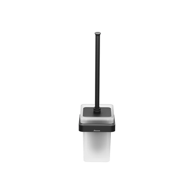 Toilet brush Ravak 10°, TD 410.20 with case and glass container, black