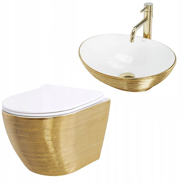 Toilettenschüssel Carlos + Waschbecken Sofia Brushed Gold