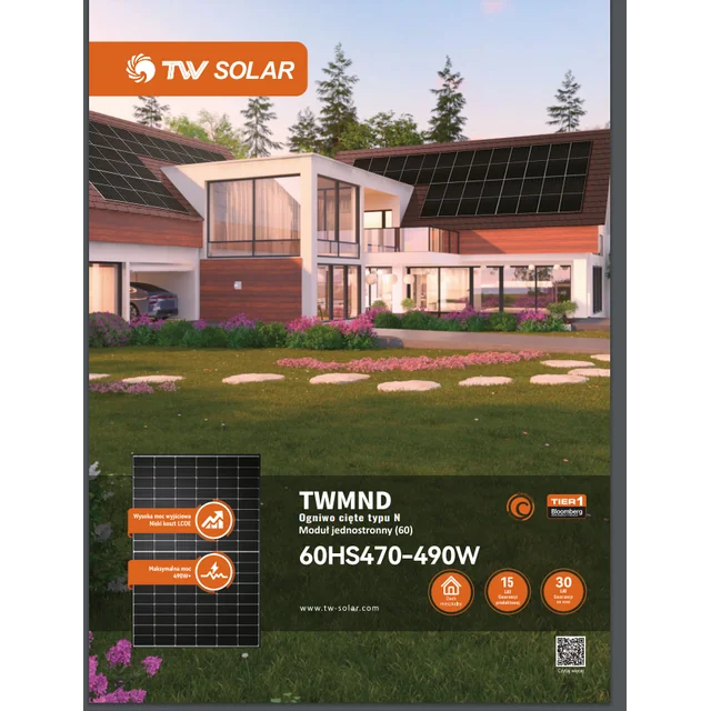 TONG-0017 Fotovoltaikus modul 490 W TONGWEI TWMND-60HS 490W - fekete félcellás keret