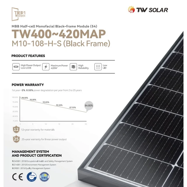 Tongwei TW410MAP-108-H-S 410W černý rámeček