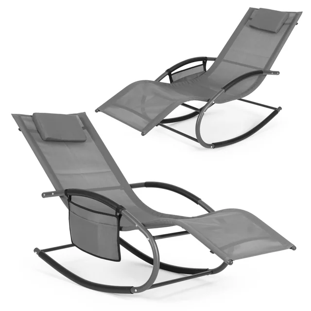 Transat de jardin, lit de repos, chaise à bascule, organiseur, gris