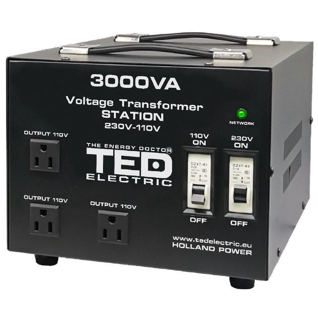 Transformador 230-220V para 110-115V 3000VA/2400W com alojamento TED000248