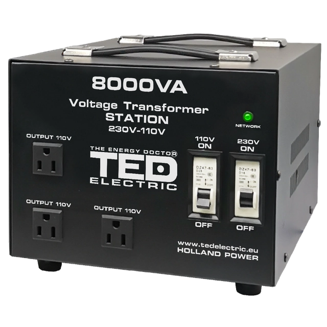 Transformer 230-220V til 110-115V 8000VA/6400W med hus TED000262