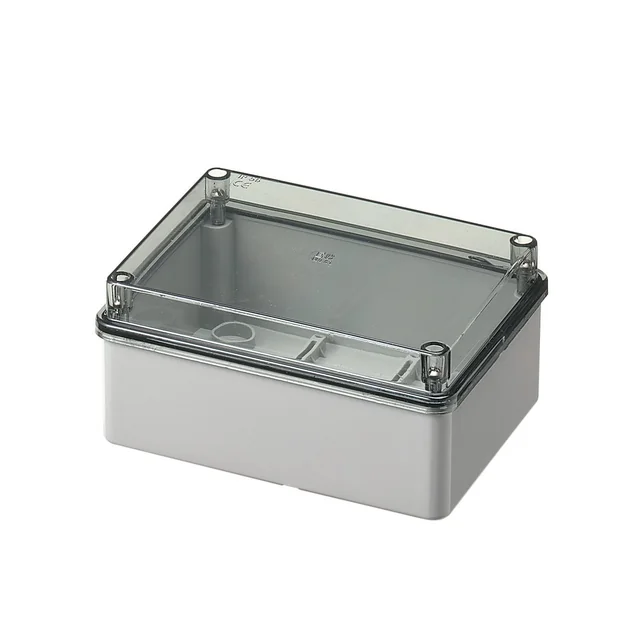 Transparent applied box 150x110x70mm IP56 for distribution junction ABS UV resistance without grommets smooth edges