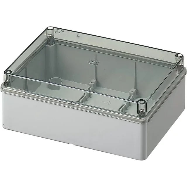 Transparent applied box 190x140x70mm IP56 for distribution junction ABS UV resistance without grommets smooth edges