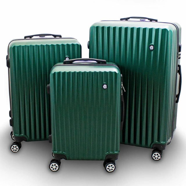 Travel bags ABS suitcases for airplane cabin bag Set 3szt Green