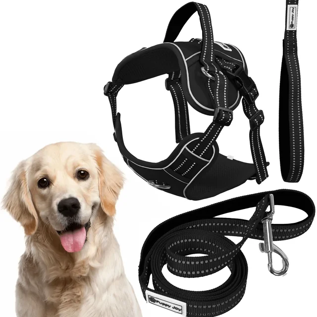 Trela ​​e arnês para cães PJ-063 preto XL