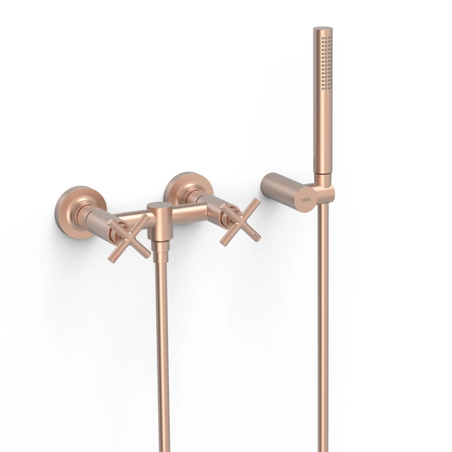 Tres Montblanc double-lever wall-mounted shower mixer 24-K matte rose gold 28316301OPM