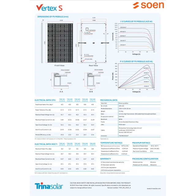 TRINA 425w DE09R.08 Sort stel