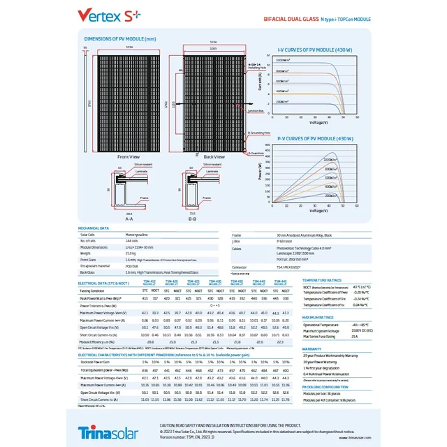 Trina 435w TSM-NEG9RC.27 Cadre Noir