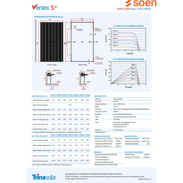 TRINA 500W NEG18R.28 Melns rāmis