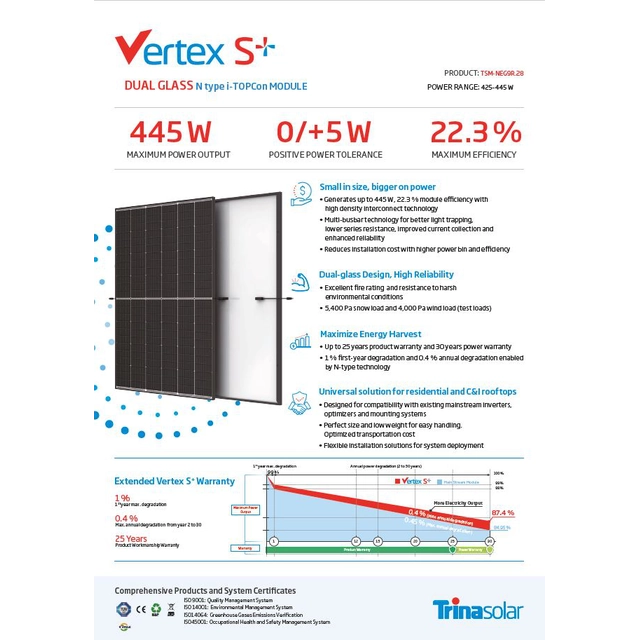 Trina Vertex S+ TSM-NEG9R.28 435W ΜΑΥΡΟ ΠΛΑΙΣΙΟ