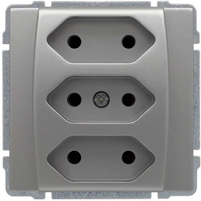 Triple socket for flat plugs, without earthing, without frame Series: KOS 66 Color: ALUMINUM