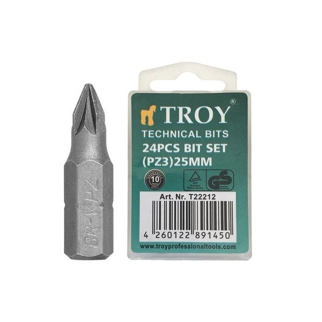 Troy cross bit set 22212, PZ3, 25 mm, 24 pieces