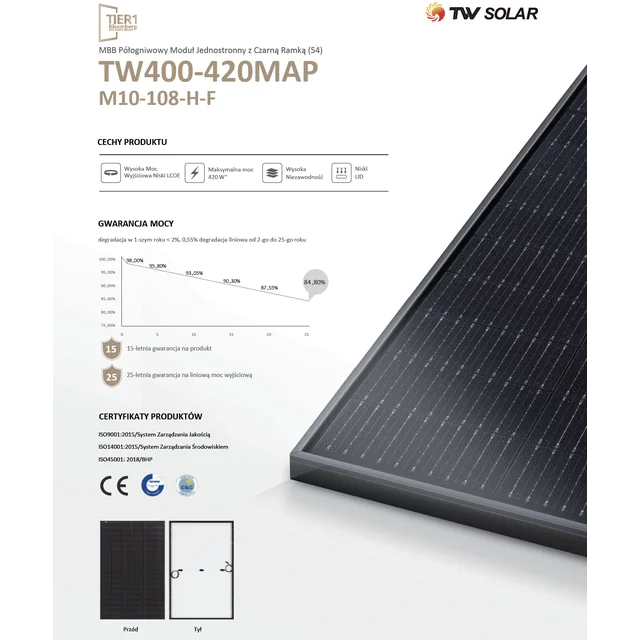 TW Solar photovoltaic module 405 Wp Full Black TW405MAP-108-H-F 405W